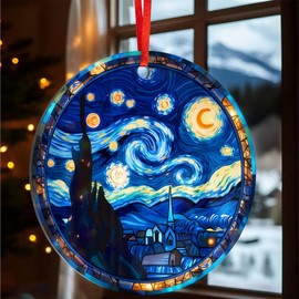 Vincent Van Gogh Starry Night Ornament 2024, Think Celestial Suncatcher Acrylic Decorations, Noche Estrellada Famous Painting, Watercolor Fine Art Xmas Gifts for Women, Ornament 2024