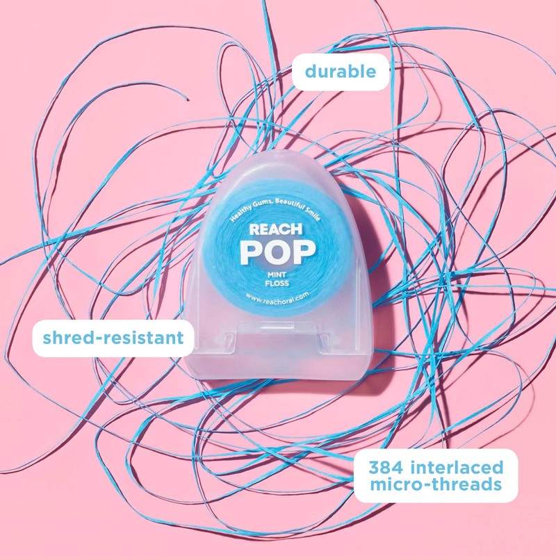 REACH POP Dental Floss, Mint, Plaque Remover for Teeth, Shred