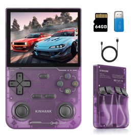 kinhank K36 Retro Handheld Game Console, Supports 9000+ Games, Equipped with 64G TF Card, Portable Mini Retro Video Games Console, 3.5-inch IPS Screen, 640x480 Resolution, 500nit (Transparent Purple)