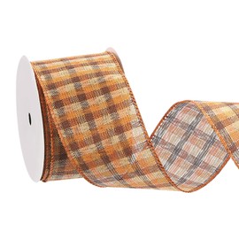 PATIKIL Fall Wired Edge Ribbons 2-1/2 Inch x 10 Yard, Fall Plaid Burlap Ribbon Check Ribbon for Thanksgiving Autumn Party DIY Craft Big Bows Wreath Wrapping, Orange/White/Brown
