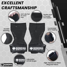 Sonoma Strength Co Weight Lifting Grips Heavy Duty Gloves Alternative Wrist Strap with Padded Wrist Support & Maximum Grip - Gym Straps for Weightlifting, Powerlifting, Deadlift, Crossfit, Pullup Grip