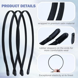 Lawie 20 Pack Black Satin Cloth Fabric Covered Thin Metal Headbands DIY Crafting Plain Base Head Band Skinny Hard Hairbands (Black A, Width: 0.5 cm / 0.2")