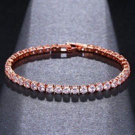 JEYCSAIOR Classic Rose Gold Tennis Bracelet for Women 4mm Cubic Zirconia Diamond Iced Out Tennis Slider Bracelet Fashion Jewelry 7.5inches for Her Women Men (Rose Gold)