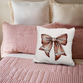 Wheatwin Football Throw Pillow Cover 18x18, Retro Football Coquette Bow Decor Bedroom, Dorm Decor, Fall Autumn Coquette Bow Decor for Girls Room