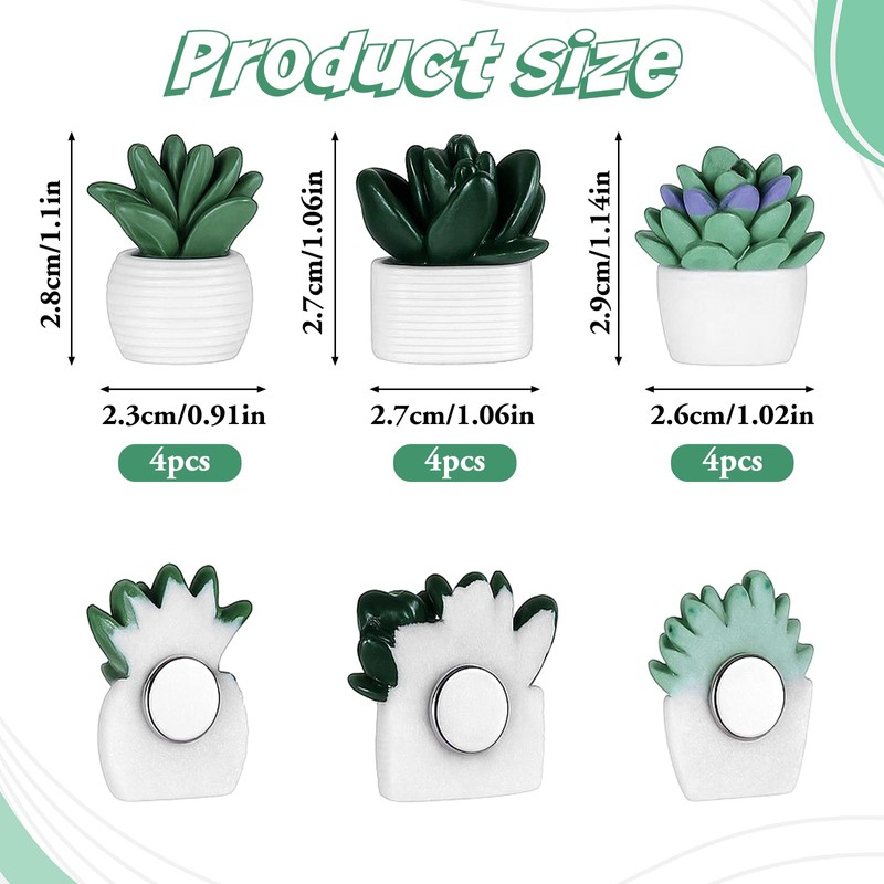 Pack of 12 3D Flowers Cute Fridge Magnets Cactus Magnetic