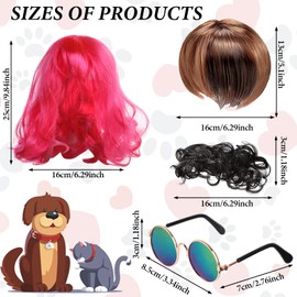3 Pieces Dog Cosplay Wig, Cat Wigs, Dog Cosplay Costumes Accessories Include 3 Pieces Retro Pet Round Sunglasses and 1 Pieces Dog Chain Necklace, Classic Funny Pet Accessories for Holiday Party Decor