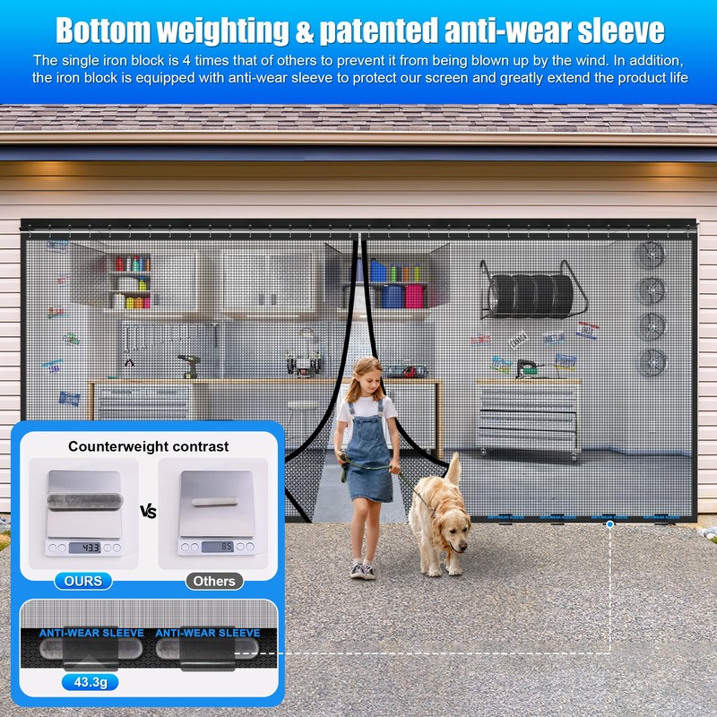 Sliding Garage Door Screen 16x7FT for 2 Car Garage Doors,