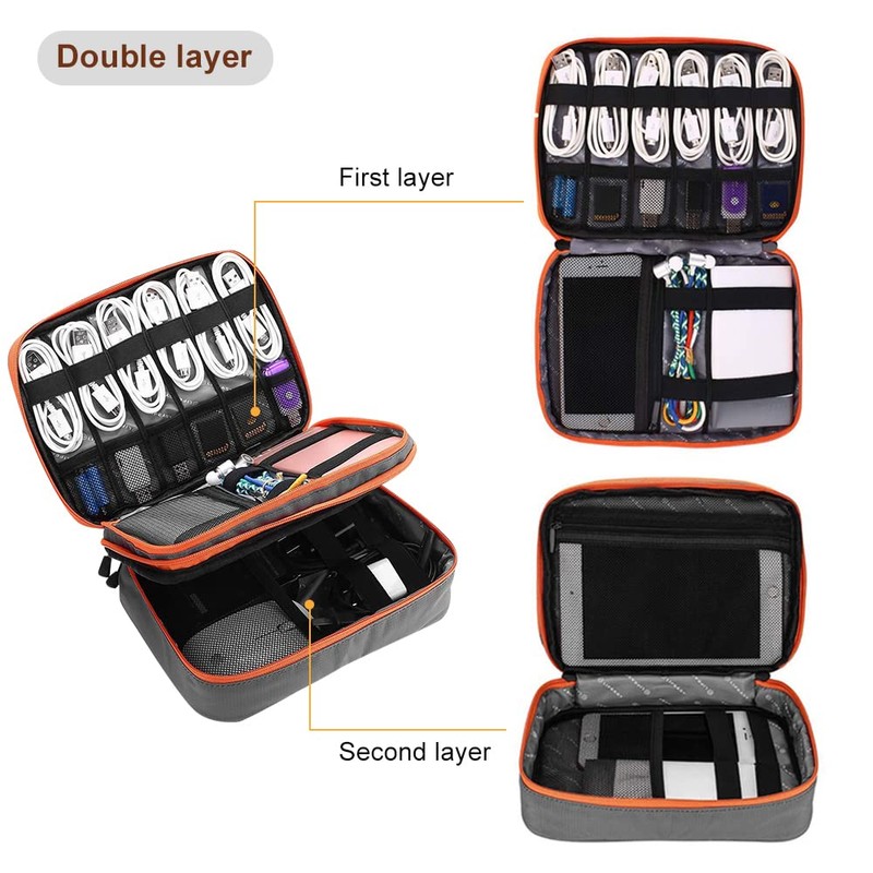 Gocokia Double Layer Electronic Accessories Organizer, Handle Waterproof Travel Cable