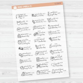 September Wacky Holidays Mini Script Planner Stickers | F16 Clear Matte | E-236-BCM