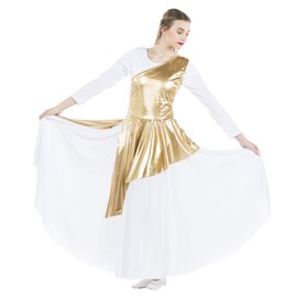 Danzcue Womens Asymmetrical Praise Dance Tunic (Gold, L-XL-Adult)