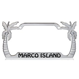 Marco Island Palm Tree Design Chrome Metal Auto License Plate Frame Car Tag Holder with car banner flag