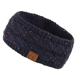C.C Winter Fuzzy Fleece Lined Thick Knitted Headband Headwrap Earwarmer (HW-33) (Navy-Confetti)