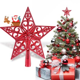 Christmas Tree Topper Star Vintage Lightweight Classic Plastic Hollowed Christmas Decoration Star, Ideal Christmas Tree Topper Decoration Ornament Red