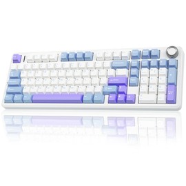 AULA AULA F99 Pro Wireless Mechanical Keyboard with Knob,Tri-Mode BT5.0/USB-C/2.4GHz Hot Swappable Keyboard,Pre-lubed Switches,Gasket Structure,RGB Backlit Computer Gaming Keyboard (White&Blue&Purple)