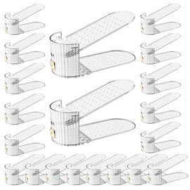PureSprout Adjustable Slot Organizer for Pairs of Shoes, Space Saver, Double Deck Riser Rack, Closet Organizer (Clear, 20 Pack)