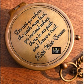 Ralph Waldo Emerson Quote Brass Compass Do not go Poem Compass with Leather Case for Graduation, Baptism, Confirmation - Brass Pocket Compass Gifts