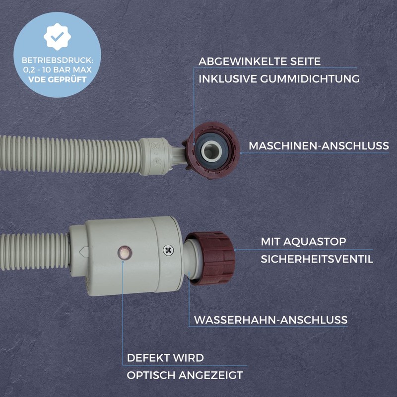 Aquastop Hose, Safety Inlet Hose 2796, Hose Connection 3/4 Inch