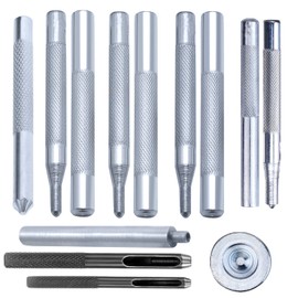 Trimming Shop 13pcs Leathercraft Die Punch Tool Kit, 2.5mm & 5mm Hole Punch Snap Fastener Jean Buttons Tubular Rivet Setting Tool Set with Base Setter for DIY Projects, Handbag, Belts, Jackets