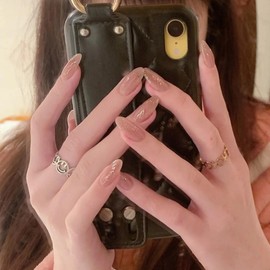 Turkish Rose Glitter Long Round Press on Nails | Full Set of 24 Nails | Reusable Nails | Fake Nails | Nail Art | Stickers Tabs