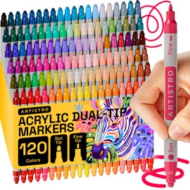 ARTISTRO 120 Acrylic Paint Markers for Rock, Fabric, Wood, Glass, Craft, Decoration - Dual-Tip Paint Pens - Stocking Stuffers, Christmas Gift Idea for Teens, Grandkids, Kids - Art Supplies
