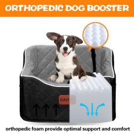 Dog Car Seat for Small Medium Dogs, Detachable Washable Dogs Booster Seat Under 35lbs, Elevated Dog Car Bed with Storage Pockets (Black Grey, One Size)