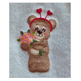 Flower Bear (7) - Embroidered Lightweight Plain Fleece Baby Blanket (Soft Grey)