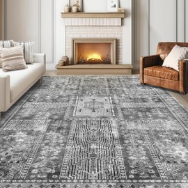 YARNSCAPE Vintage 6' x 9' Washable Area Rug - Stylish Indoor Rug for Living, Dining or Bedroom - Lightweight Carpet with Non-Slip Backing - Foldable for Easy Placement and Maintenance - Grey