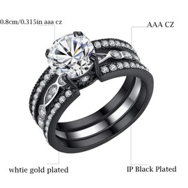 Couple Ring Bridal Set His And Hers Women 10k Black Gold Plated 2CT CZ Men Titanium Band Wedding Ring Band Set