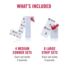 VELCRO Brand - HANGables Picture Hanging Large & Medium Multi-Pack - 8 x Large Strips (Holds 7.5kg) & 4 x Medium Corner Strips (Holds 6kg) - Damage-Free Picture Hanging