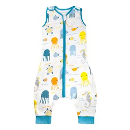 MOEMOE BABY Sleeping Bag with Legs 0.5 Tog Sleeping Bag with Feet Summer Sleeping Bag Toddler Sleep Sack Cotton Sleeveless Wearable Blanket,Jellyfish Blue,L,3-5 Years