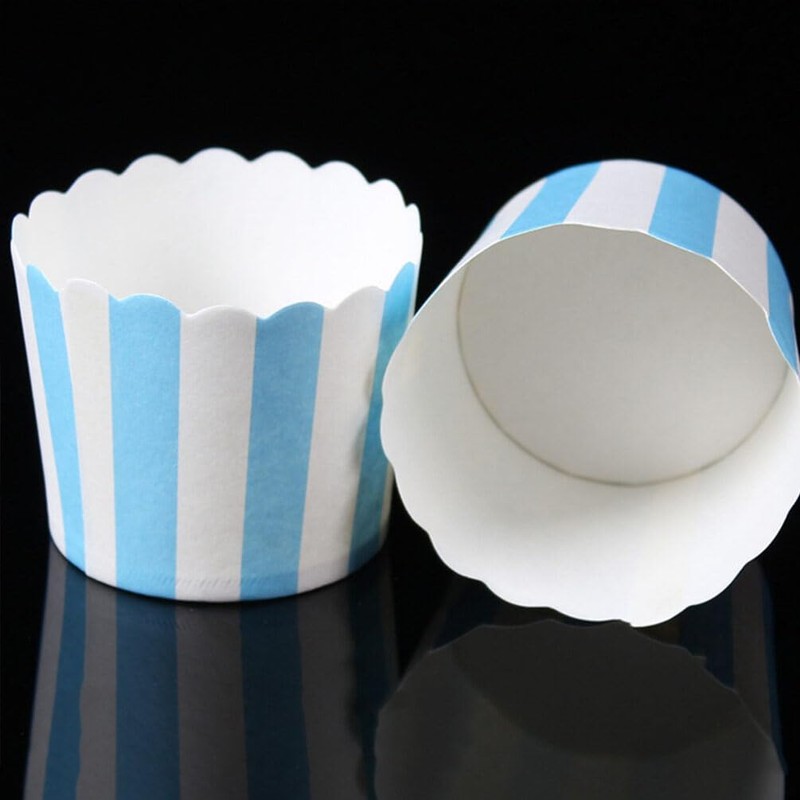 Cabilock 50PCS Paper Baking Cups Blue and White Stripes Dessert