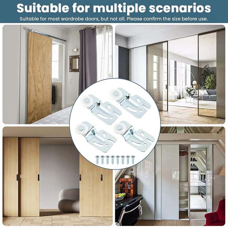 Closet Sliding Door Hardware Wardrobe Door Roller Kit, 4pcs Closet