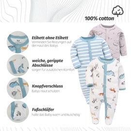 Baby Sleeping Bag Cotton with Feet with Buttons Size 56 62 68 cm for Boys Girls Newborns Pack of 3, Whale, elk, green stripes