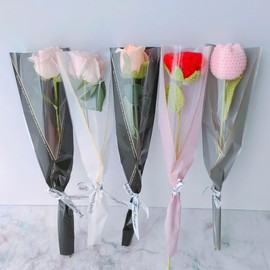 ZAYOIZY 50pcs Flower Bouquet Packaging Bags Single Rose Wrapping Sleeves Clear Cellophane Bags Plastic Bouquet Wrappers for Valentine' s Day Present, White