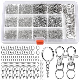 LEOBRO LEOBRO Jump Rings, 968pcs Keychain Making Kit, Jewelry Making Supplies, Jump Rings for Jewelry, Charms, Keychain Clips and Keyrings for Key Chains, Silver