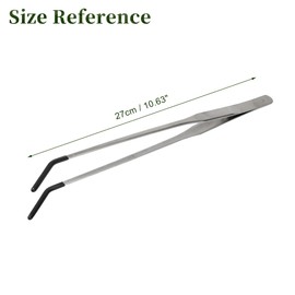 CAPASTEC Reptile Feeding Tongs, Stainless Steel Lizard Feeding Tongs, Aquarium Curved Feeding Tweezers for Reptiles with Rubber Tip, Terrarium Feeding Tongs 10.63" L, Black Silver Tone