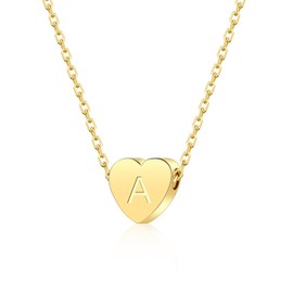 Jokmeo Women's Heart Letter Gold Chain Necklace, 14K Gold Plated Initial Necklace, Birthday and Christmas Gift for Women Girls Girlfriend Mum, Sterling Silver