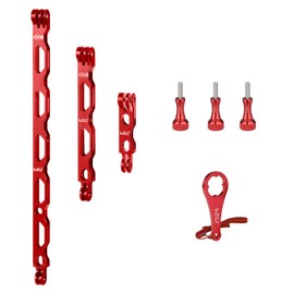 HSU (7 Pcs) All Aluminum Alloy Extension Arm Kit Metal Pole Mount Helmet Stick Extension Arm Mount for GoPro Hero 13/12/11/10/9/8/7/6/5 Black, DJI Osmo Action and More (11.8”/6.5”/3.3”) (Red)