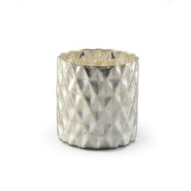Serene Spaces Living Silver Diamond Mercury Cylinder Vase - Handmade Mercury Glass Finish & Vintage Style, Ideal for Home Decor, Weddings, Events, Measures 5” Tall x 5" Diameter
