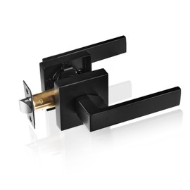 HARDHAWK 1 Pack Passage Door Lever Black Door Handles Heavy Duty Square Interior Keyless Door Handles Non-Locking Door Knobs for Corridor, Office and Closet Left Right Handed Doors