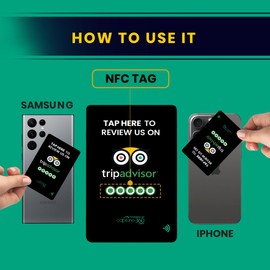 TripAdvisor NFC Review Card - Digital Business Signage, Acrylic Desk Display, Customizable NFC Tag for Effortless Feedback Collection, Quick Activation, Small Business Compatible - Black (Pack of 1)