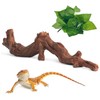 Apatal Reptile Climbing Branch Decor with Leaves 2 Pcs Resin
