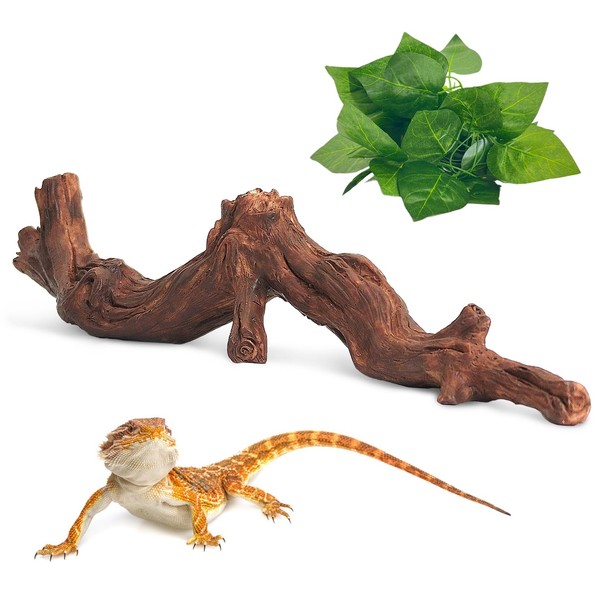 Apatal Reptile Climbing Branch Decor with Leaves 2 Pcs Resin
