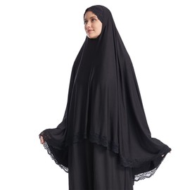 Jazvano Muslim Hijab for Women Instant Big Hijab Jersey Turbans Khimar Abaya Soft Women Prayer Hijab, 1pc Lace Hijab Scarf