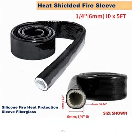 BSTFLEX 1/4"(6mm) ID Heat Shielded Fire Thermo Armor Fire Sleeve Silicone Coated Fiberglass for Automotive Hose Lines & Electrical Wiring Black, 5 feet