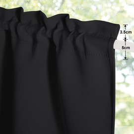 PONY DANCE Net Curtains Kitchen Curtain Black Opaque Bistro Curtain Set of 2 W 60 x H 60 cm Opaque Curtains for Caravan Short Curtain Bathroom Window