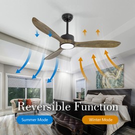 VACILL 52 inch Wood Ceiling Fan with Light and Remote,Noiseless DC Motor,6 Speed Levels,LED Dimmable,Amber Wood Blade