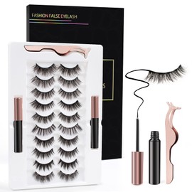 Magnetic Eyelashes Kit, Magnetic Lashes Natural Look, 3D Reusable Magnetic Eyelashes with Eyeliner, False Eyelashes with 2 Tubes of Eyeliner & Tweezers - Easy to Use