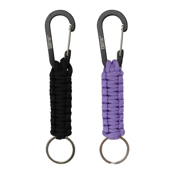 EOTW Keychain/Keyring with Carabiner Clips, Lanyard Key Chain with Locking D Ring Hooks Hangers Survival Kits Heavy Duty Army for Car Keys Boys Girls Men Women (1 Black+1 Purple)