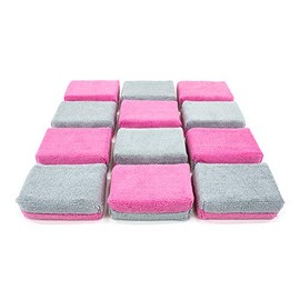 Autofiber Thick [Saver Applicator Terry] Ceramic Coating Applicator Sponge | 12 Pack | with Plastic Barrier to Reduce Product Waste. (Pink/Gray)
